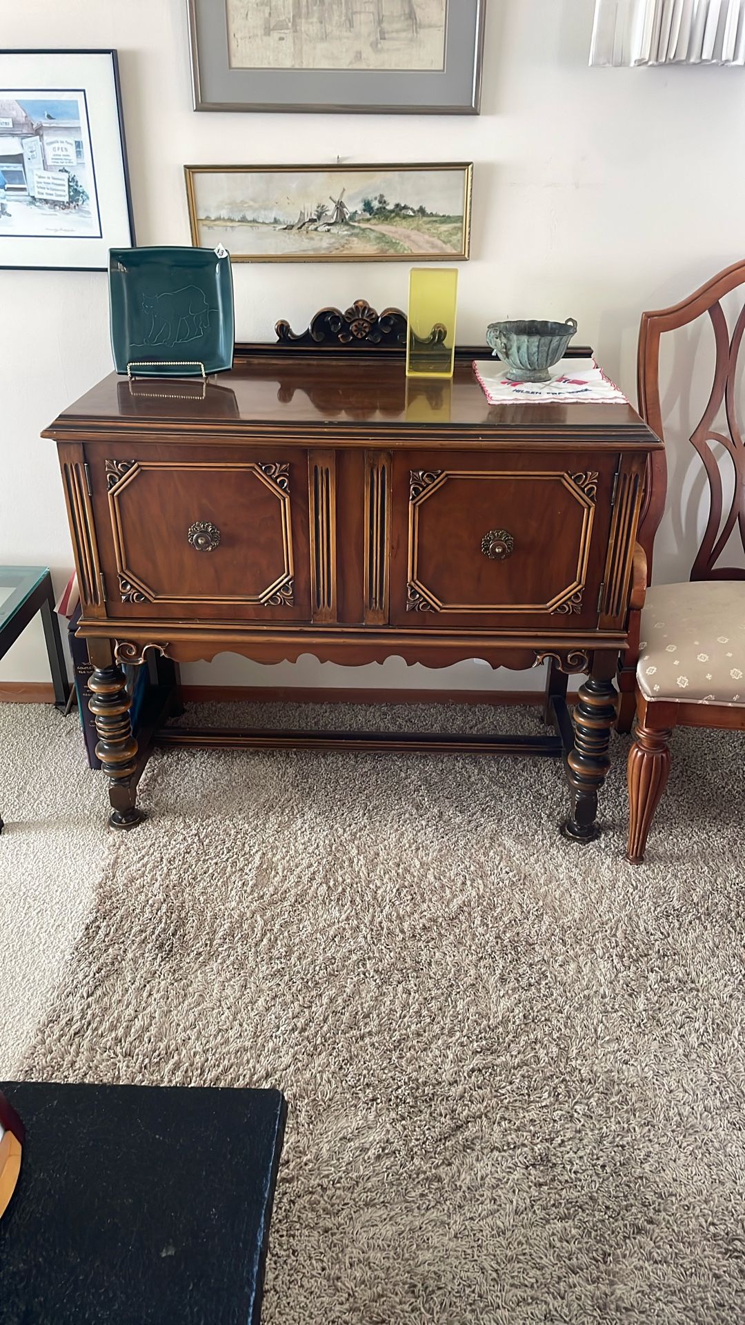 Antique Mid Century Bernhardt 1920s Mahogany Hutch Vintage Cabinet