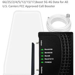 Cell Phone Booster for Home & Office,Up to 2,000 sq ft,Cell Phone Signal Booster with Band 66/25/2/4/5/12/13/17,Boost 5G 4G Data for All U.S. Carriers