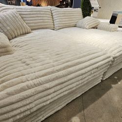 New Ivory Double Chaise Sofa USB Ports 