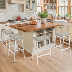 Counter Height Bar Stools Set of 4, Barstools with Thick PU Leather Saddle Seat,24Inch Kitchen Counter Stools,Light Beige Grey