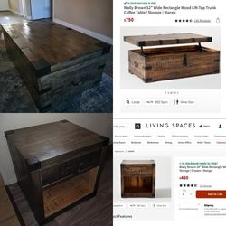 Lift Top Storage Coffee Table & End Table Set, Real Wood, Living Spaces, Like New Condition