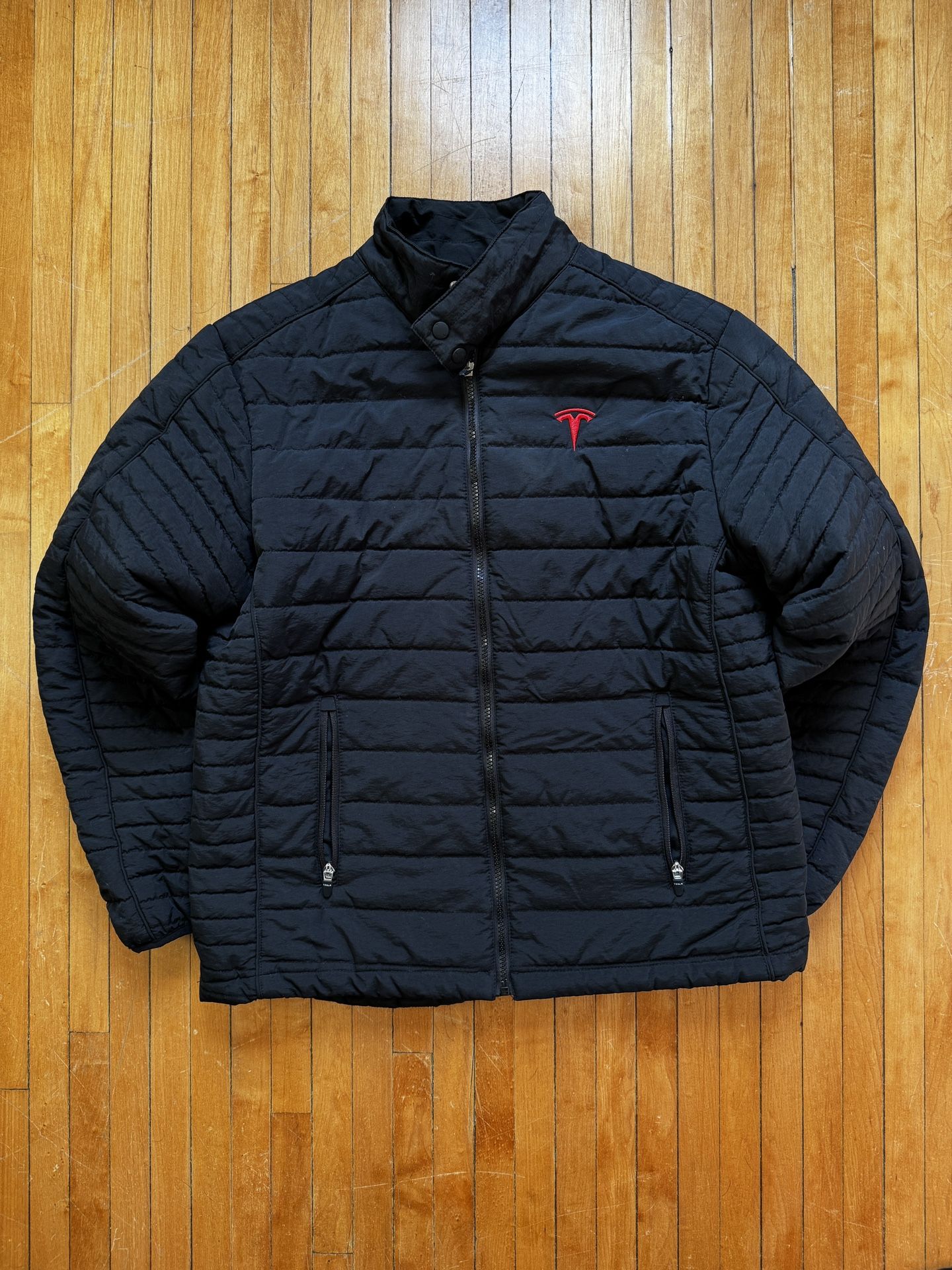 Tesla Employee Unisex Insulated Puffer Jacket Black Embroidered Sz. M