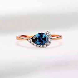 London Blue Topaz Rose Gold Ring S925 Sz 6, 7 & 8