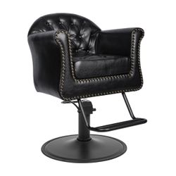 Sovereign Wide Salon Styling Chair in Antique Black, Round Black Powder Coat 360° Swivel Hydraulic