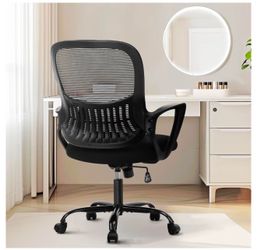 Home Office Chair Mid-Back Mesh 360° Swivel, Comfortable Lumbar Support, Comfy Arms for Bedroom, Study, Student