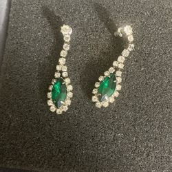 Green Rhinestone Earrings Drop Dangle