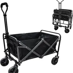 Folding collapsible black wagon 27 x34 with adjustable handle and 360degree rotating all terrain wheels. NEW