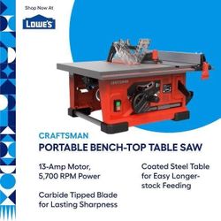 Craftsman 8-1/4" Portable Benchtop Table Saw (Like New / Open Box)