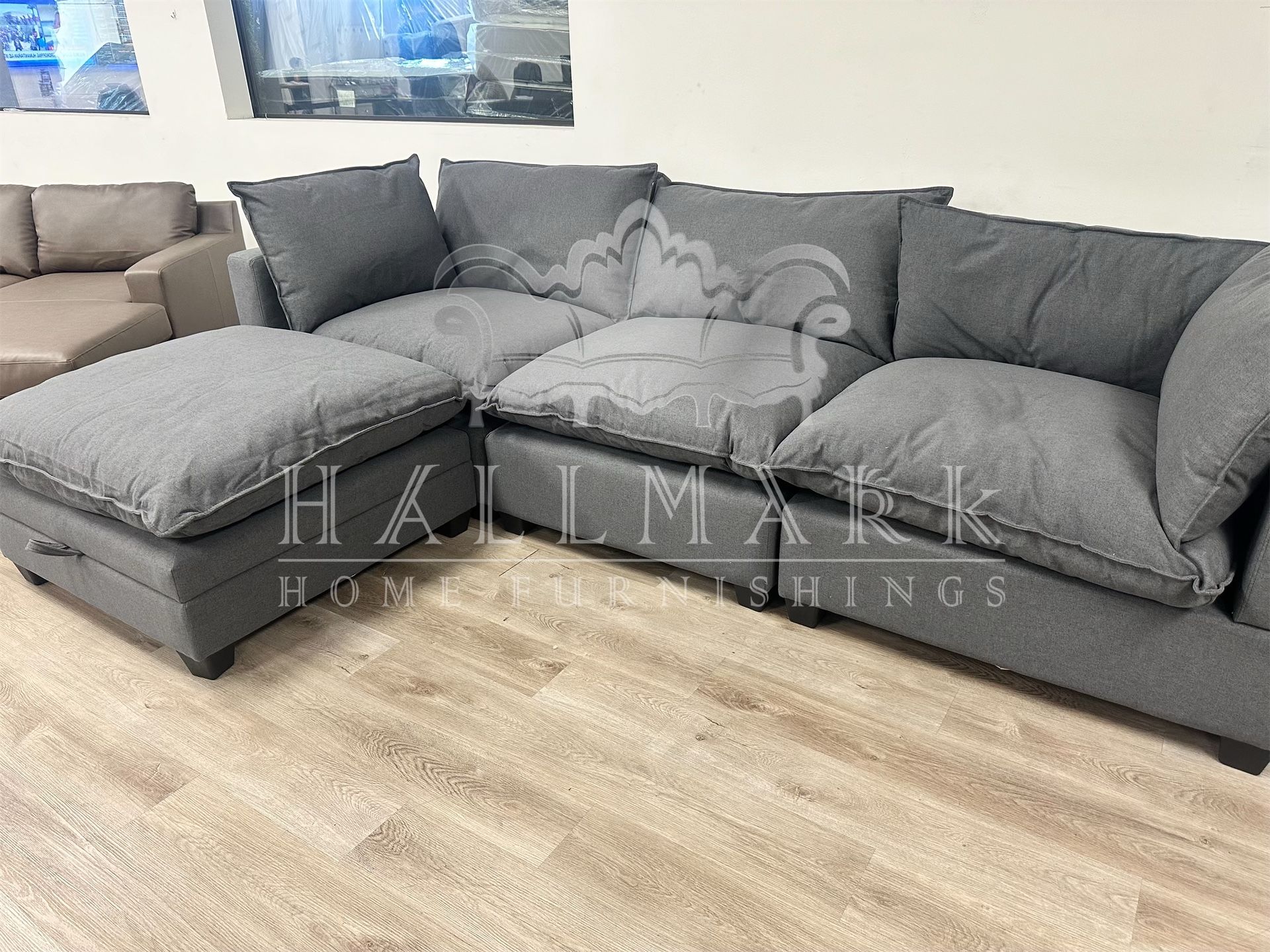 Charcoal Cloud Couch Sectional with Storage Ottoman - 🚚FREE DELIVERY