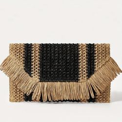 Brand New Stylish Fringed Straw Clutch Handbag Envelope Bag