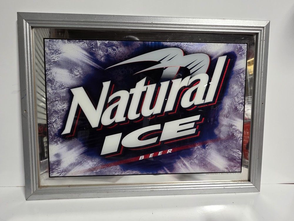 Vintage Natural Ice Beer Framed Advertising Mirror Anheuser Busch 2004 Bar Sign