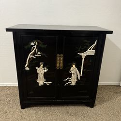 Vintage Chinese Black Lacquer Storage Cabinet