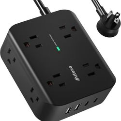 Power Strip Surge Protector – Flat Plug, Wall Mount, 8 Wide Outlets with 4 USB Ports (2 USB-C), 5FT Heavy Duty Extension Cord, Multiple Outlet Chargin