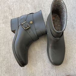 Lucky Brand Rindah Size 7 Gray Green Rubber Rain Ankle Boots