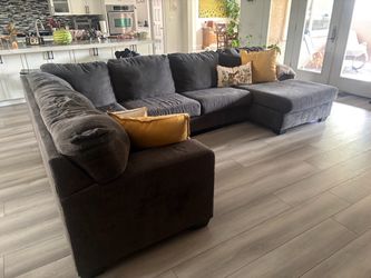 Dark Gray Fabric Sectional Sofa with Chaise