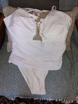 White One-Piece Swimsuit with Gold Hardware