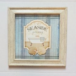 White Framed Beach Shell And Sign Wall Decor For Home Office Or Camper. 