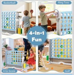 Jumbo 4-to-Score Yard Game with Ring Toss, Basketball, Golf, Mesh Pocket & Cup Holders, Fun for Kids, Adults & Family Party