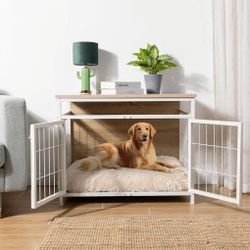Furniture Dog Crate With Wooden Tabletop And Pad