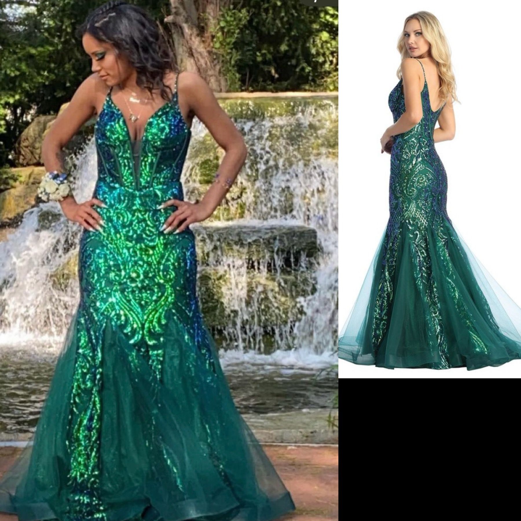 New With Tags Emerald Green Sequin Mermaid Formal Dress & Prom Dress $235