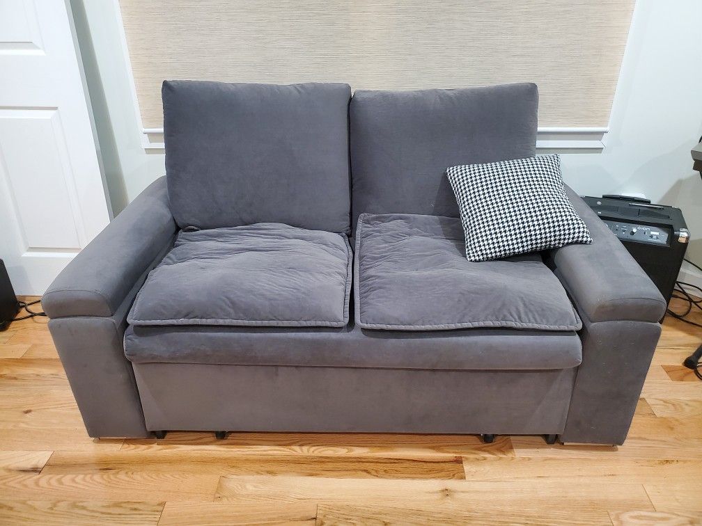 63" GRAY VELVET SLEEPER SOFA