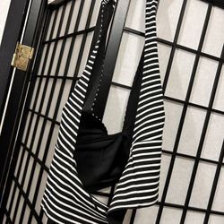 Black & White Striped Halter Crop Top