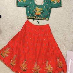 Vibrant Crop top and long skirt/ Lehenga Set