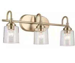 Kichler Robb Modern 3-Light Gold Bathroom Vanity Light Interior Powder Room Lighting with Clear Globe Shades