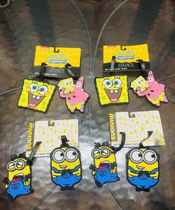 Lot of 4 SpongeBob SquarePants and Minions Rubber Luggage Tag Sets