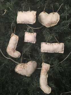 Seven Hand sewn linen ornaments