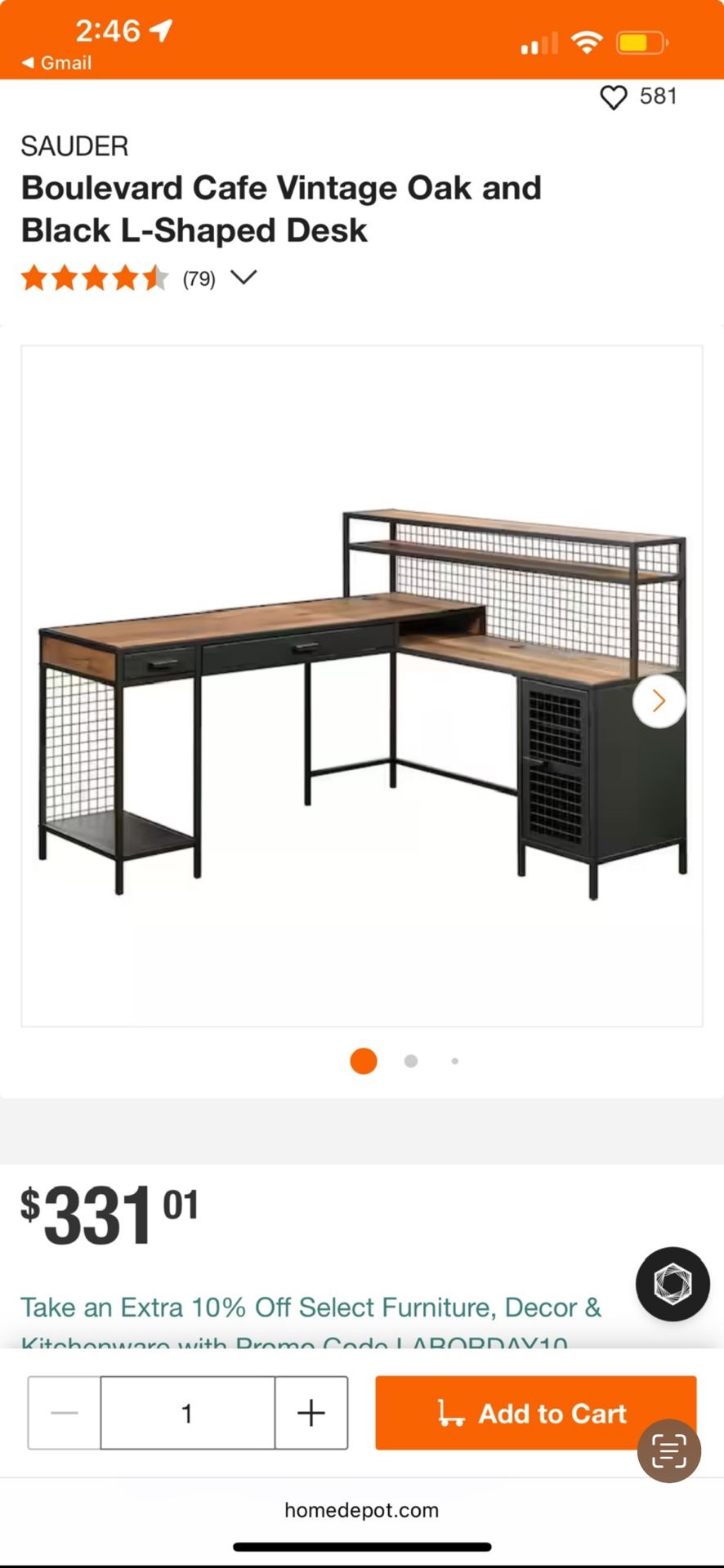 Boulevard Cafe Vintage Oak and Black L-Shaped Desk