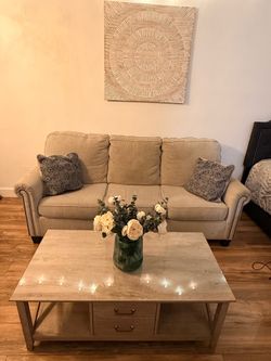 Modern Living Room Set – Sofa, Coffee Table & Wall Art – Moving Sale