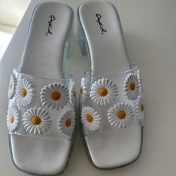 Qupid Sunflowers Plastic Sandals Slide With Heels