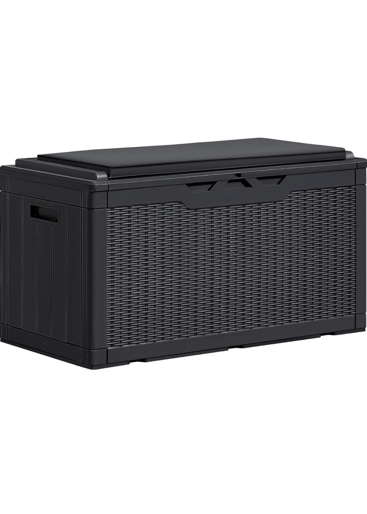 Brand New 100 Gallon Resin Deck Box Large Outdoor Storage Bench with Cushions for Garden Tools, Patio Furniture Pillows, Pool Supplies, Black  💥brand