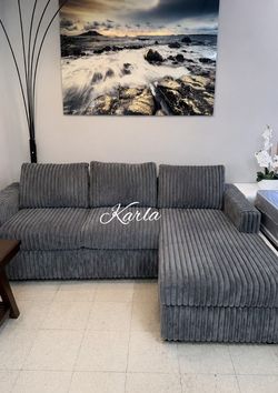 Elegant‼️2-Pc Gray Corduroy Sectional Sofa Set