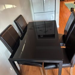 Glass Top Table With 4 Chairs, Black 