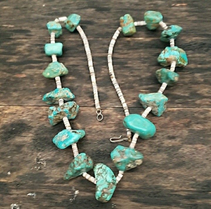 Sterling Silver Genuine Chunky Turquoise Necklace