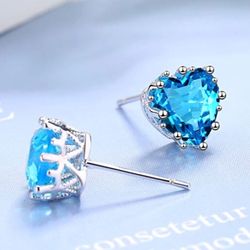 925 sterling Silver Earrings Blue Hearts