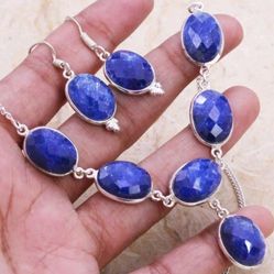 Blue Simulated Sapphire Necklace & Earrings Set