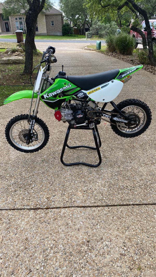 Klx 110 frame w 143 big bore engine, pro circuit pipe, and kx 65 forks