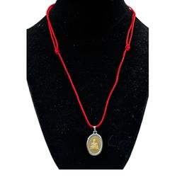 Gold Plated Budha Pendant Necklace On Red Cord Adjustable 