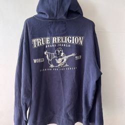 True Religion Classic Logo Blue Zip Hoodie