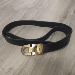 Ferragamo Luxury Unisex Gold Buckle Black Leather 40/ 115
