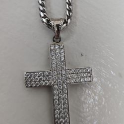 10k White Gold Cross And Chain 