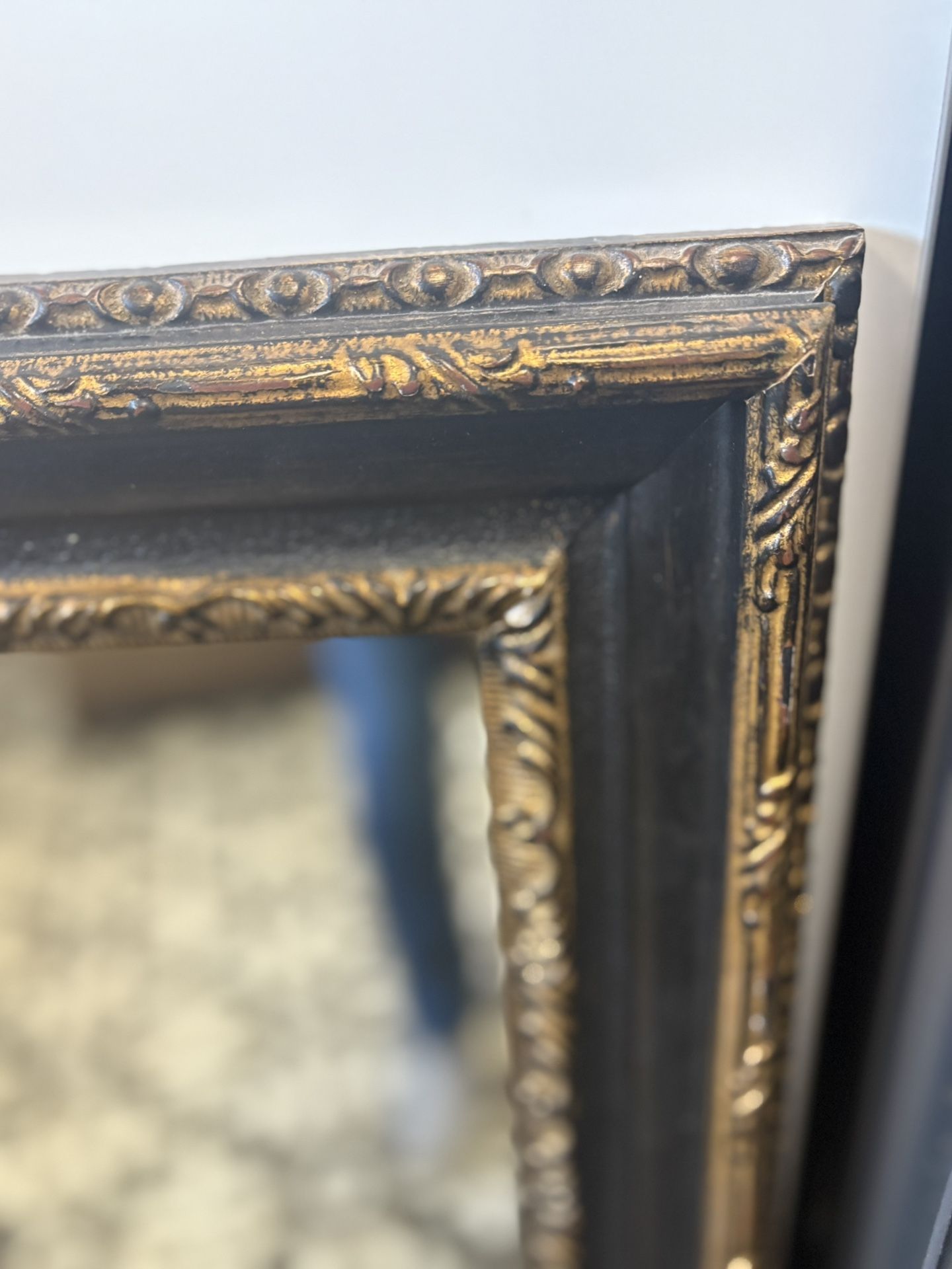 Extra Large Antique Mirror 36" X 38" Green & Gold Border