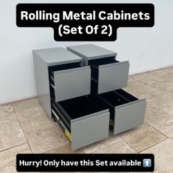 Rolling Office File Metal Cabinets (Set Of 2) Pickup Today Available (NO KEYS)