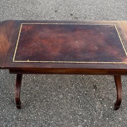  1930s Weiman Heirloom 9341  Leather Top Drop Leaf Coffee Table Imperfections READ. Used in good condition with some visible cosmetic blemishes and im