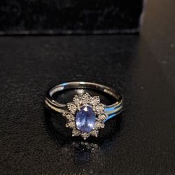 Tanzanite and Diamond 10K White Gold Ring