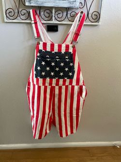 New denim overalls shorts  size adult large