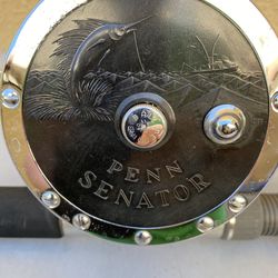 Penn 115 Senator (9/0) & Shakespeare Tidewater TW66 6/0F 6’6” graphite composite composition rod both in Very Good Condition